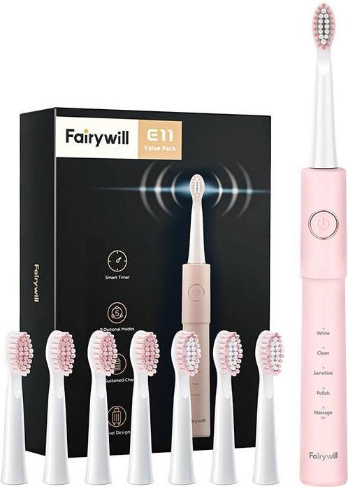 Immagine prodotto Fairywill Spazzolino sonico con set di testine e custodia FW-E11 (rosa) (Spazzolino sonico)
