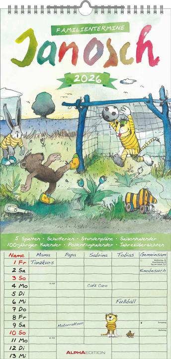 Image du produit Alpha Edition Janosch 2026 Familienplaner - Familien-Timer - Termin-Planer - Kinder-Kalender - Familien-Kalender (22 x 45 cm, Allemand)