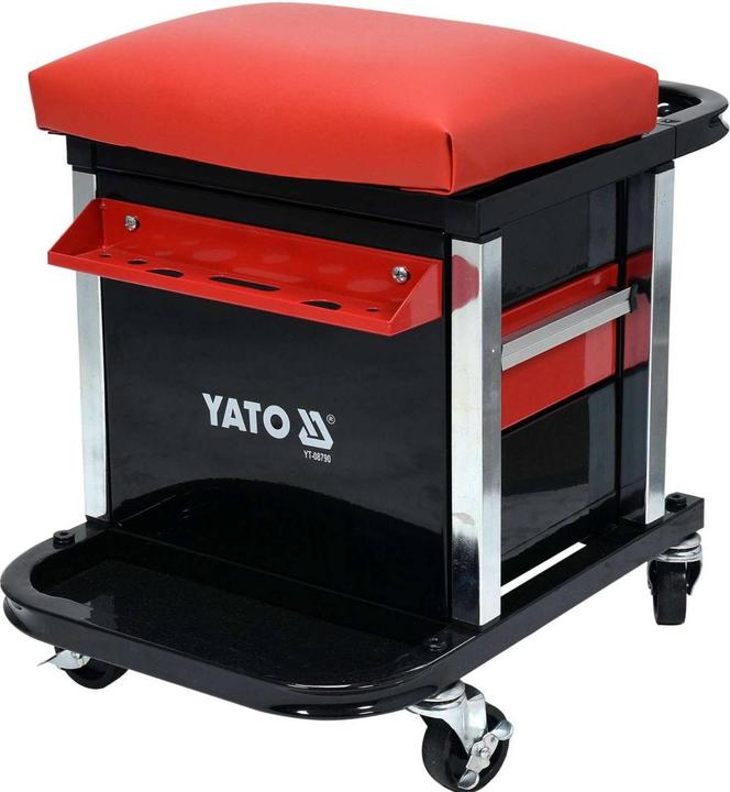 Immagine prodotto Yato Sgabello professionale per officina con 2 cassetti, vano portaoggetti e ripiano, ruotabile a 360°