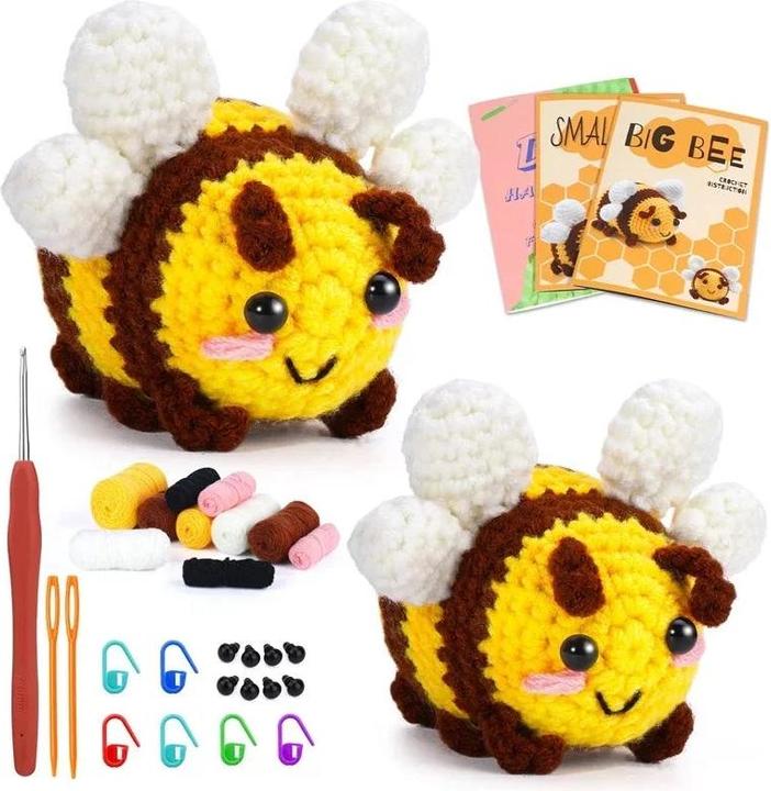 Actual product image Activity Board Little Bee crochet set for beginners with video tutorial cotton knitting yarn yarn plastic needles