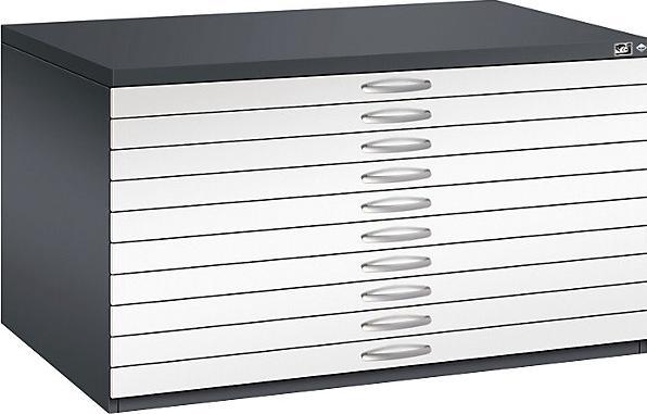 Produktbild C+P Zeichnungsschrank, A0, 10 Schubladen, H 760 mm, schwarzgrau / verkehrsweiss