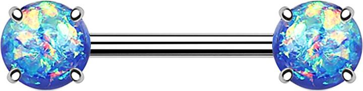 Star Piercing Barbell mit zwei Opal Kugeln blau (Chirurgenstahl 316L, Messing)