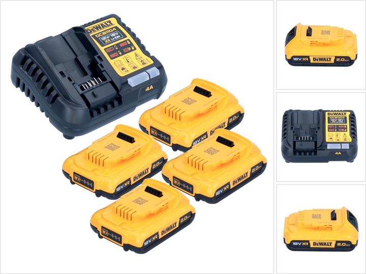 DeWalt DCB 1104 D4 Akku Starter Set 12 V / 18 V 4x Akku 2,0 Ah + DCB 1104 Ladegerät (18 V)
