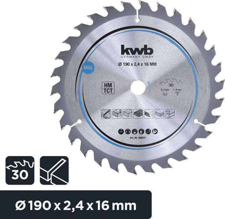 Image du produit kwb Lame de scie circulaire HM moyenne Ø 190x16 Z30