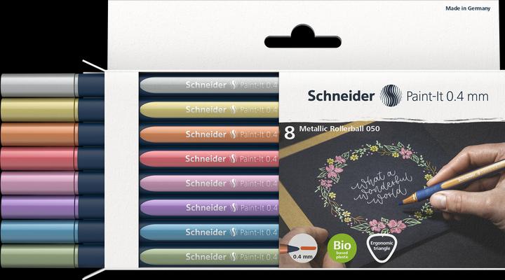Produktbild Schneider Rollerball Paint-it (gold metallic, vintage green metallic, vintage red metallic, Silver Metallic, polar blue metallic, frosted violet metallic, Rose Metallic, Copper Metallic, 8 x)