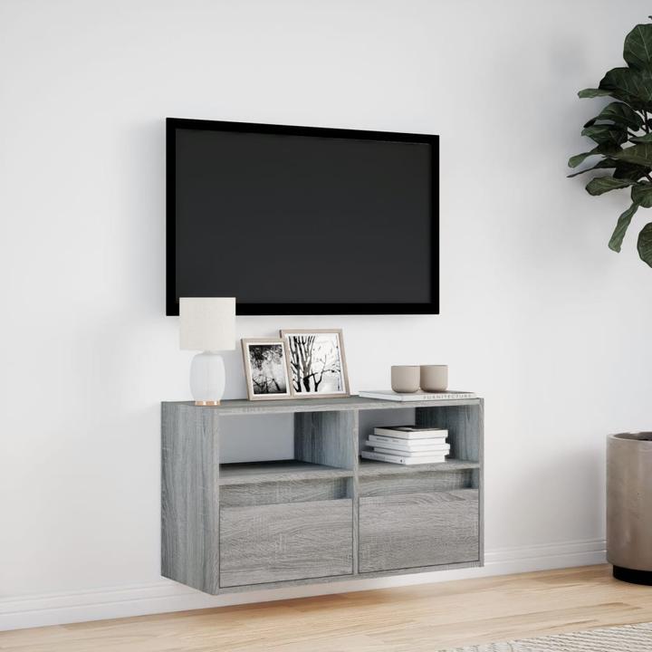 Actual product image VidaXL TV cabinet Wall unit Lowboard Hanging with LED lighting Grey Sonoma