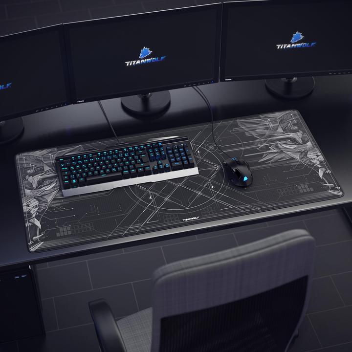 Actual product image Titanwolf Gaming mouse pad XXL, smooth fabric, speed mouse mat 900 x 400mm large surface, HUD motif (Wide)
