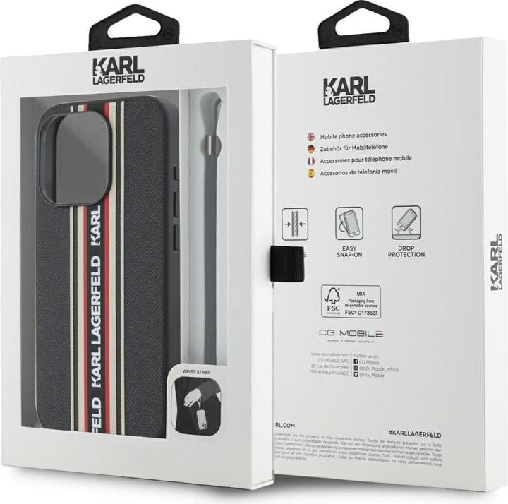Actual product image Karl Lagerfeld Case Saffiano Athleisure Stripes Cord for iPhone 15 Pro Max red (Apple iPhone 15 Pro Max)