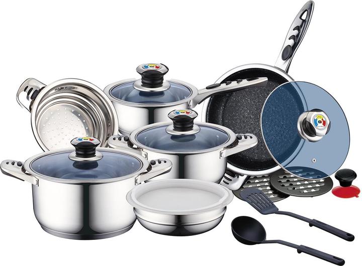 Actual product image JTI Set of cookware and kitchen utensils - 16 pieces (Frying pan, Stainless steel)