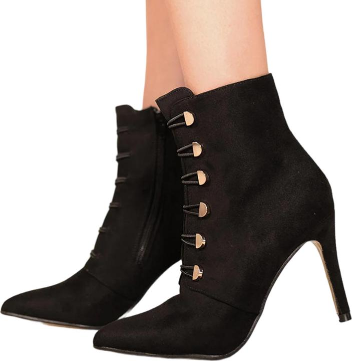 Actual product image Where's That From Womens/Ladies Blythe Faux Suede Pointed Button Detail Mid Heel Ankle Boots (41)