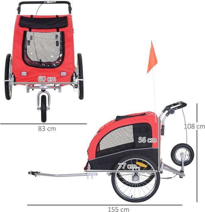Produktbild Swisshandel24 Hundeanhänger Jogger Fahrradanhänger Hunde Hunde-Fahrradanhänger Rot+Schwarz 155 x 83 x 108 cm