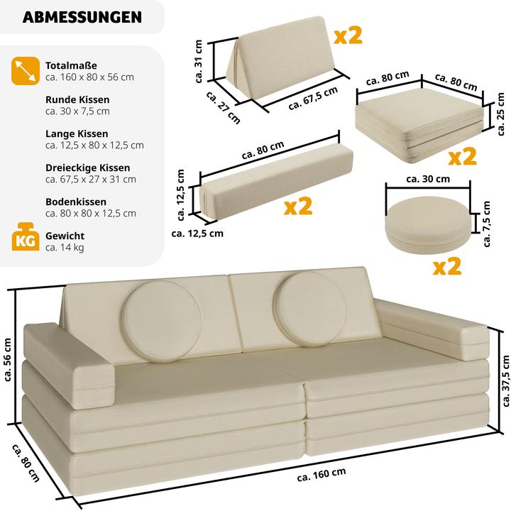 Produktbild tectake Spielsofa Lilly, 8-teilig, mit Schlaffunktion (Kindersofa)