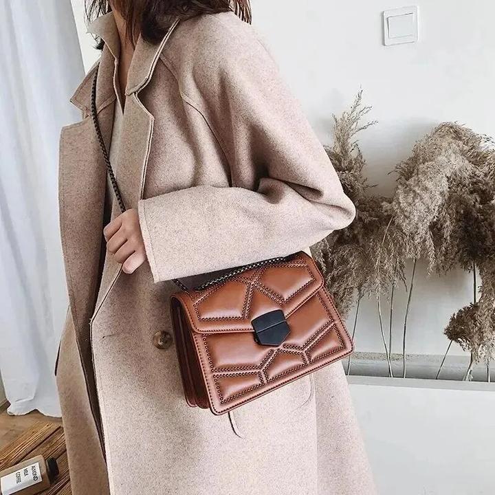 Actual product image Only-Bags.Store Vintage Studded Chain Small Shoulder Bags Flap PU Leather Fashion Small Square Crossbody Bag