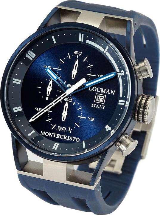 Actual product image Locman Italy Men's Watch Montecristo Classic Chrono PVD blue Ref. 051 (Chronograph)