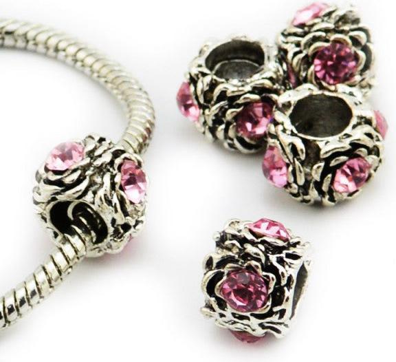 Produktbild Hermex Strass Rose Bead versilbert 925 - Silbrig Rosa (Silber 925)