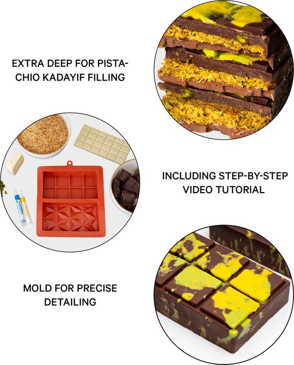 Produktbild Esmée Silikon Dubai Schokoladen Form für Pistazien Schokoladen Tafeln