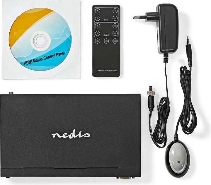 Produktbild Nedis HDMI ™ Matrix Switch | 4x 4-Port port(s) | DC Power / 1x RS232 / 4x HDMI™ Eingang | 4x HDMI™ A