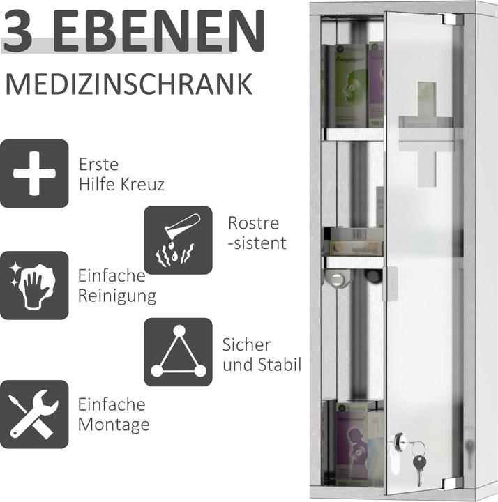 Actual product image Kleankin Medicine cabinet with lock (20 x 12 x 58 cm)