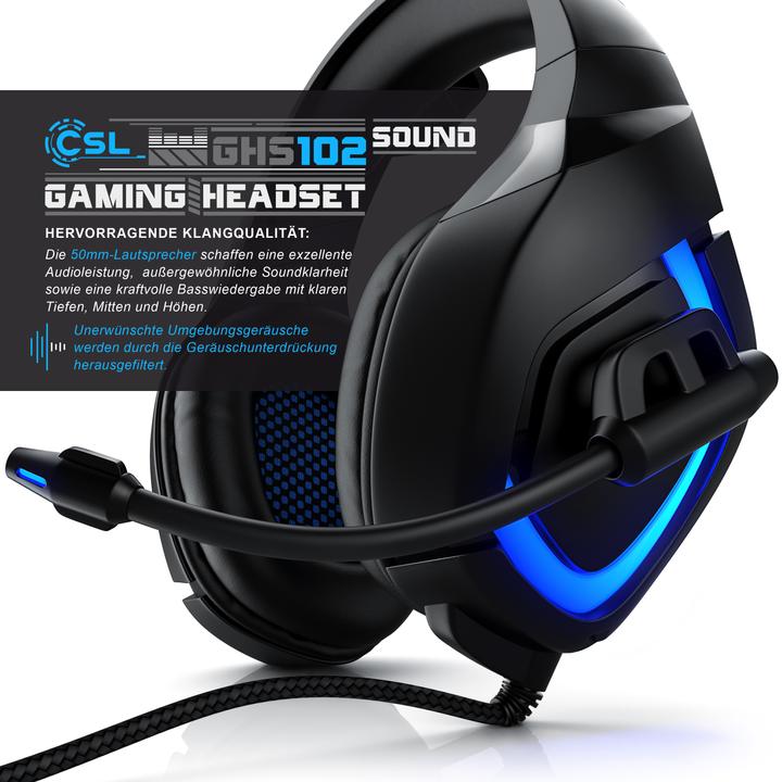 Produktbild CSL Gaming Headset, USB Kopfhörer mit Mikrofon für PC, PS4 / 4 Pro (Kabelgebunden)