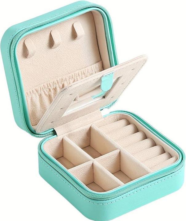 Produktbild Only-Bags.Store 1 Stück Mini-Reise-Schmuck-Organizer im klassischen Stil mit Spiegel, 3-lagiger Aufbewahrungskoffer