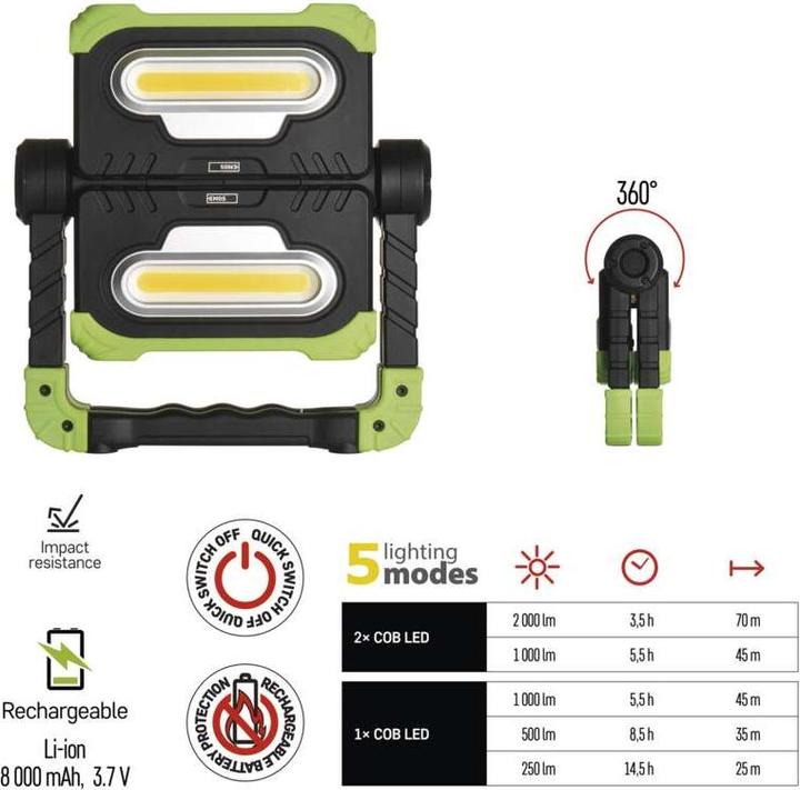 Produktbild Emos Aufladbarer COB LED-Strahler P4536, 2000 lm, 8000 mAh (2000 lm)