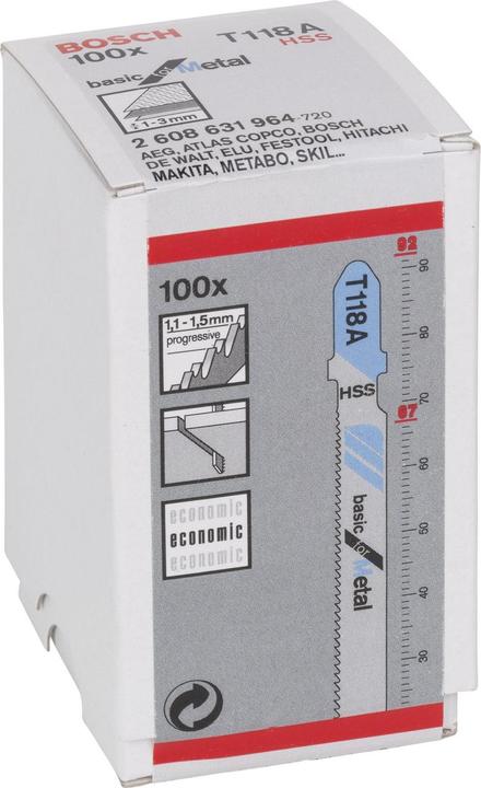 Image du produit Bosch Professional Zubehör Lame de scie sauteuse T 118 A Basic for Metal, pack de 100