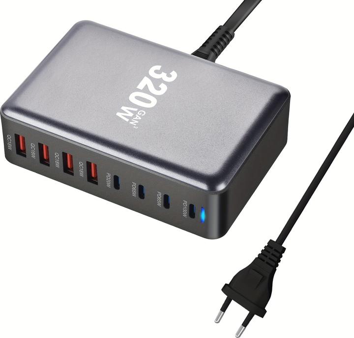 Produktbild PhoneLook Schnellladegerät 320W Hub GaN III USB-C 8 Ports für PC/Tablet/Smartphone mit CH/EU Stecker (320 W)