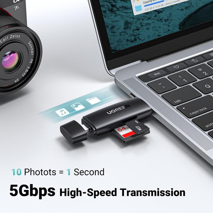 Image du produit Ugreen CM304 USB + USB-C Adapter Lecteur de cartes SD + microSD (noir) (USB-C)