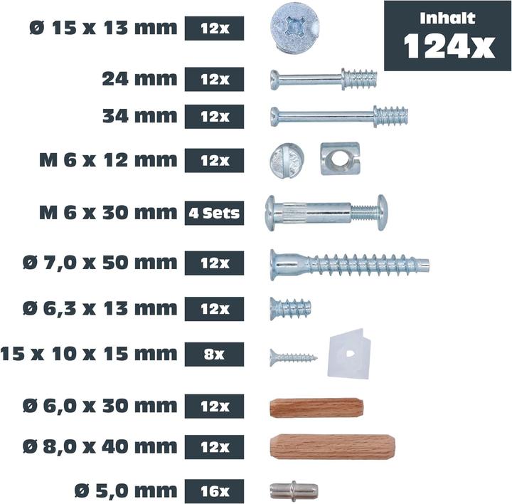 Label énergétique Helpmate Möbelschrauben Set (124 Vis par pièce)