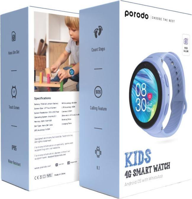Immagine prodotto Porodo Orologio intelligente GPS 4G per bambini con applicazione JuniCare (4G)