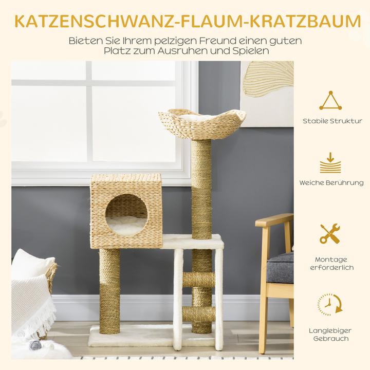 Actual product image PawHut Cat tree with cat cave (100.50 cm, White + nature)