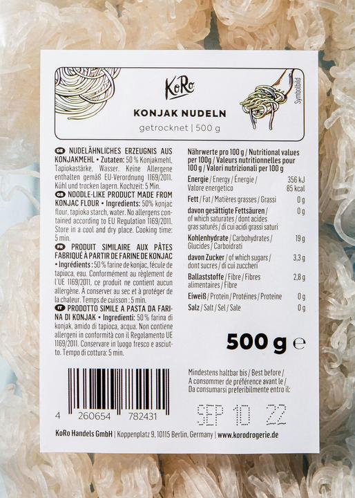 Valori nutrizionali e ingredienti KoRo Prodotto simile a uno spaghetto a base di farina di konjac (500 g)
