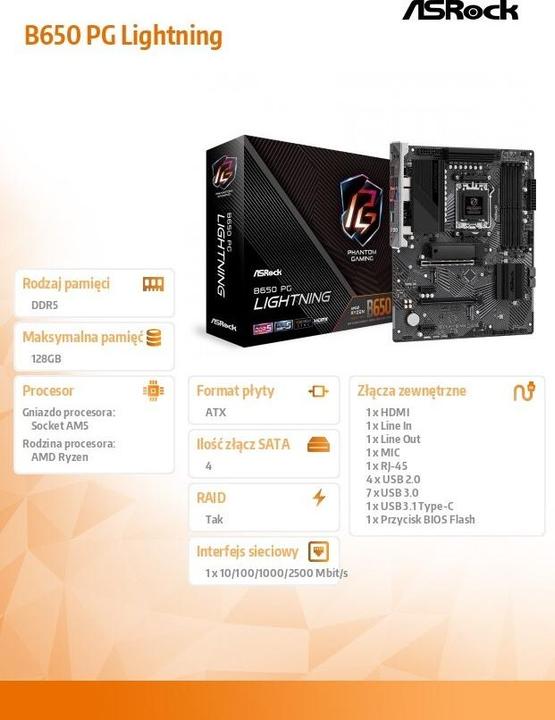 Actual product image AsRock B650 PG Lightning (AM5, AMD B650, ATX)