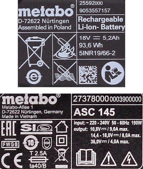 Produktbild Metabo Akku Basis Set 18V mit 2x Akku 5,2Ah + Ladegerät ASC 145 ( 685051380 ) (18 V)