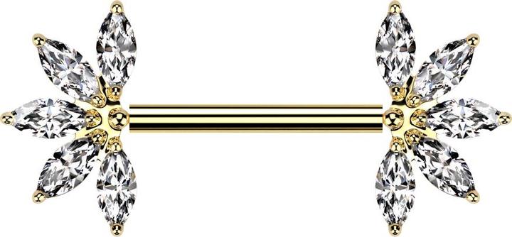 Image du produit Star Piercing Threadless Barbell vergoldet mit zwei Fächer vergoldet fünf Kristalle silber (sans laiton, Titane G23)