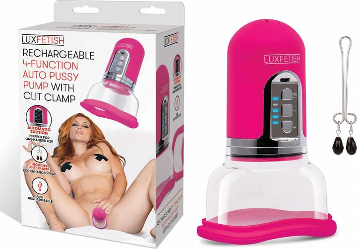 Actual product image Lux Fetish Rechargeable 4-function Auto Pussy Pump With Clit Clamp