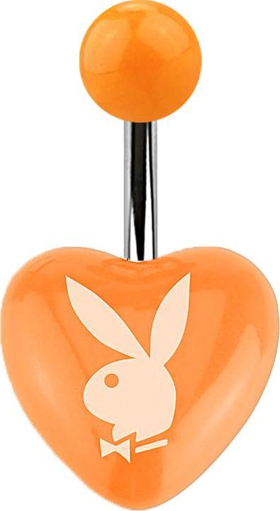 Produktbild Star Piercing Banane silber mit Herz orange und Playboy Bunny (Acryl, ohne Messing, Chirurgenstahl 316L)