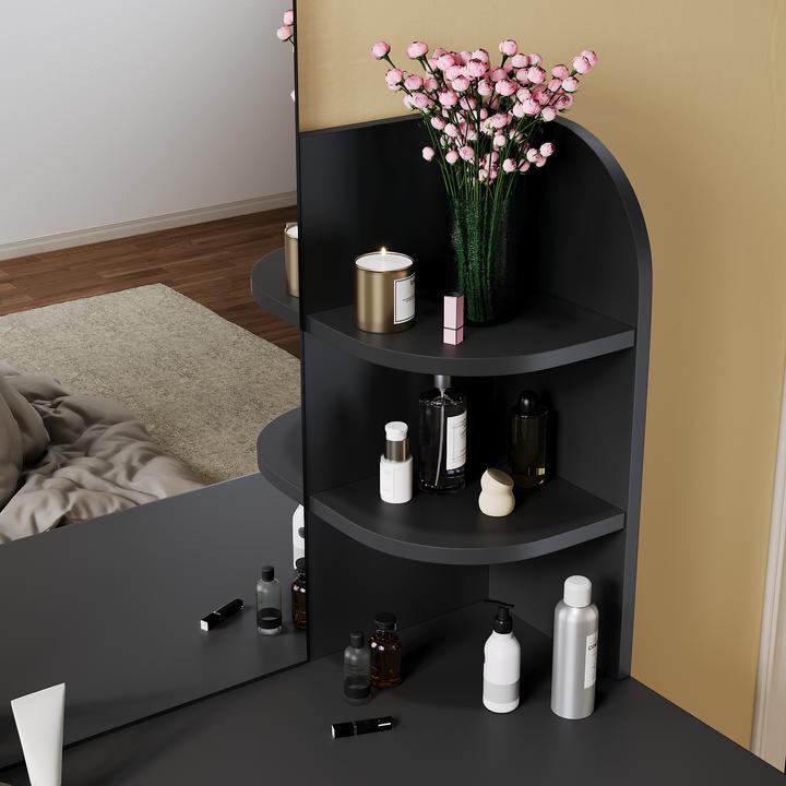 Produktbild SONNI Kleiner Schminktisch mit Licht und Spiegel, Schlafzimmer-Schminktisch mit Schubladen, einstell (70 x 40 x 70 cm)