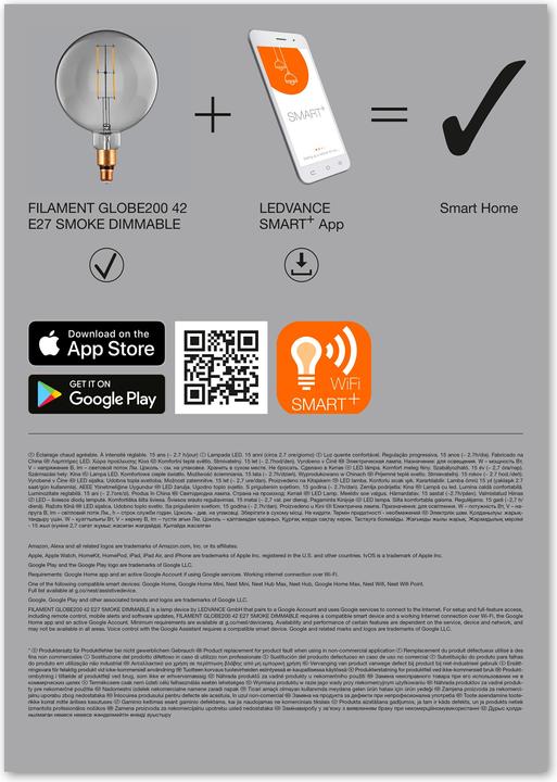 Produktbild Ledvance Smart+ Wifi Filament Globe (E27, 6 W, 500 lm, 2 x, G)