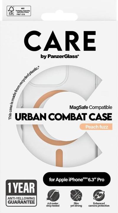 Actual product image PanzerGlass CARE by ® Flagship Case Transparent Urban Combat w. Peachy MagSafe iPhone '24 6.3" Pro (Apple iPhone 16 Pro)