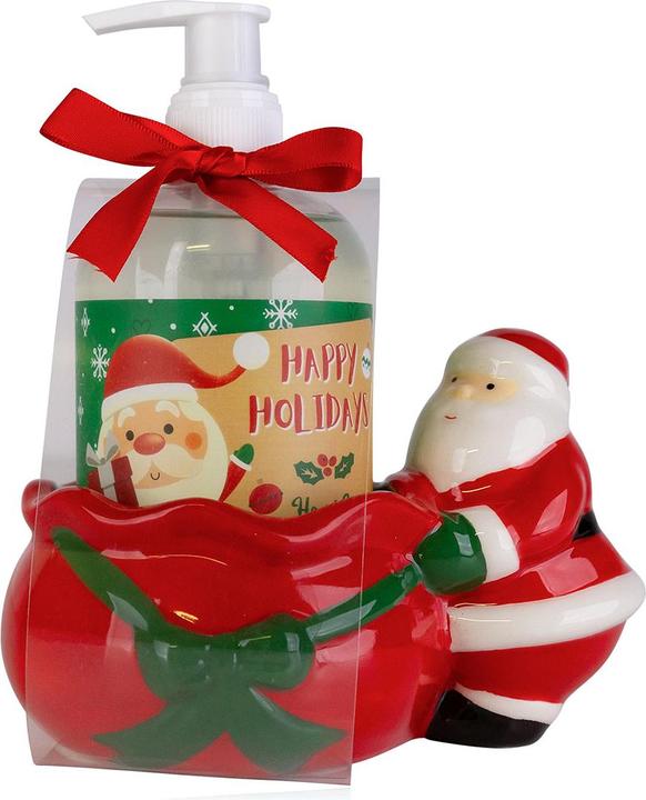 Accentra Seifenspender mit Flüssigseife SANTA in Seifenablage aus Keramik, Duft: Winter Berries (Appareils, 350 ml)
