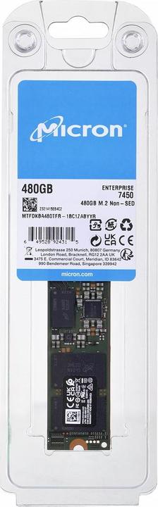 Image du produit Micron SSD 7450 PRO M.2 480GB PCIe Gen4x4 (480 Go, M.2 2280)