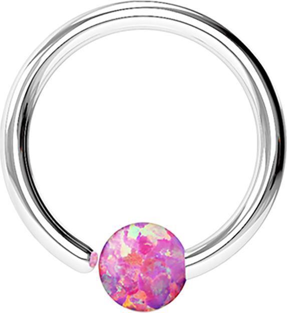 Image du produit Star Piercing Micro Closure anneau argenté avec boule opale fixée d'un côté rose (sans laiton, Acier chirurgical 316L)