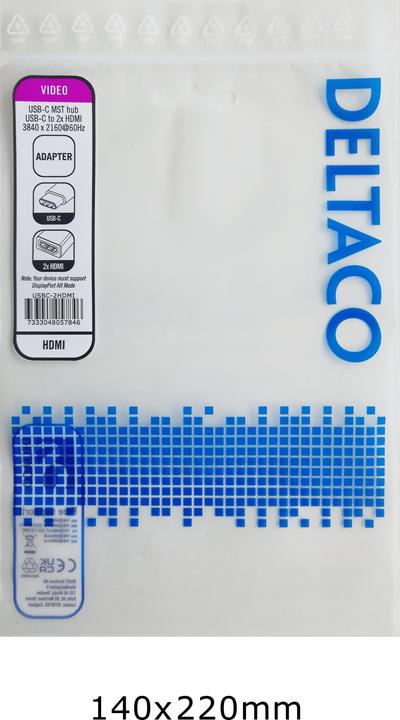 Image du produit Deltaco USB-C til 2 x HDMI 4K/60Hz HUB 0,1m (USB-C, 2 Ports)
