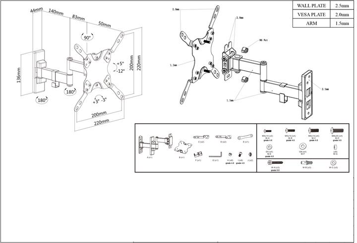 Produktbild Manhattan Universal TV-Wandhalterung, neig- und schwenkbar (Wand, 42", 20 kg)