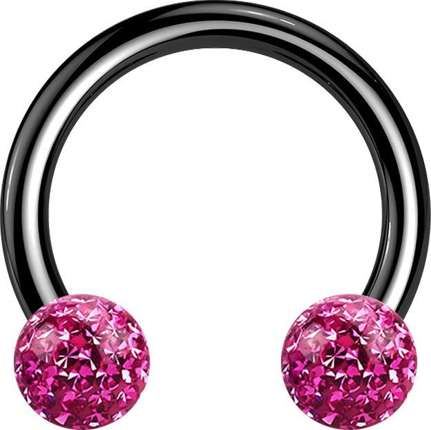 Star Piercing Circular Barbell schwarz mit zwei Kristall Kugeln pink Epoxy Schutzschicht (Titan G23, ohne Messing)