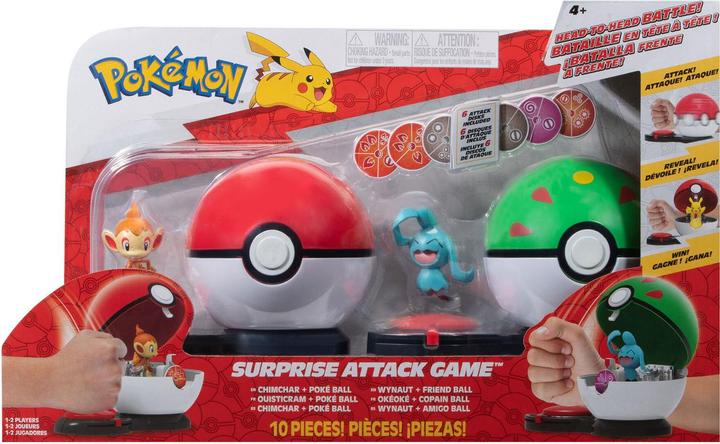 Actual product image Jazwares Pokémon Surprise Attack Game Chimchar with Poké Ball vs. Wynaut with Friend Ball