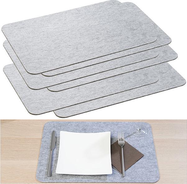 Produktbild Rosenstein & Söhne 12er-Set Abwaschbare Filz-Tischmatten, hellgrau, 45 x 30 cm (12 x, 45 x 30 x 0.3 cm)