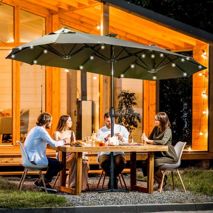 Image du produit Outsunny Parasol double, LED, angle d'inclinaison réglable, gris foncé 295 x 219cm (1.50 m)