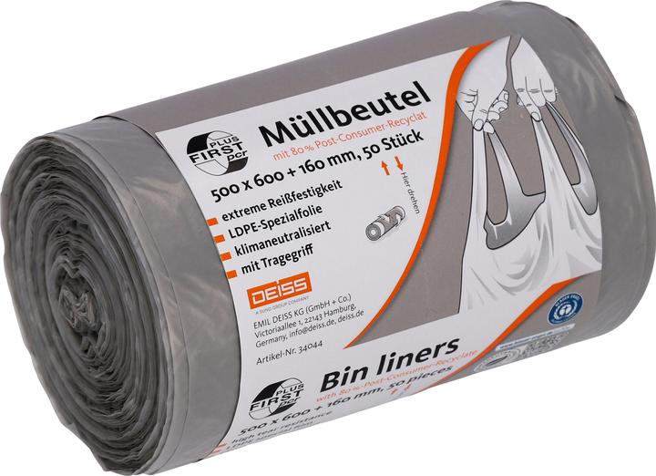 Produktbild Deiss Müllbeutel PCR First Plus 30l 50ST grau (50 x, 30 l)